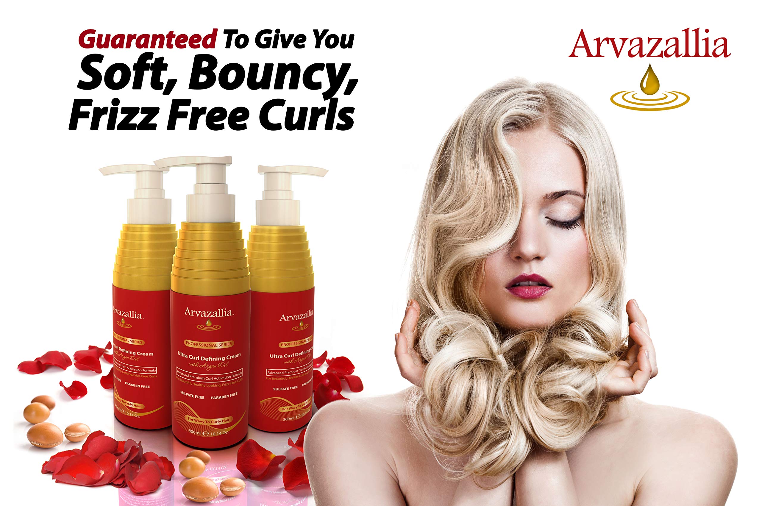 Close-up of Arvazallia argan oil formula nourishing curls with shine.