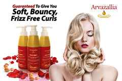 Close-up of Arvazallia argan oil formula nourishing curls with shine.