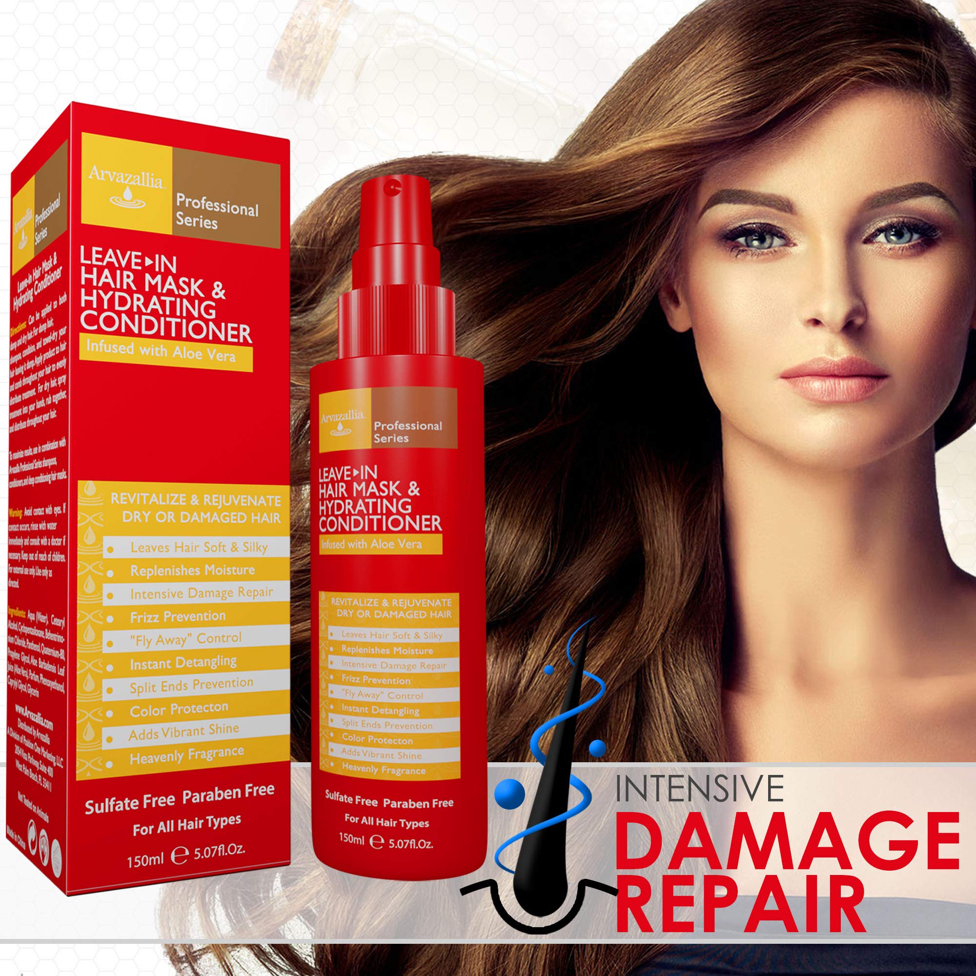 Arvazallia conditioner spray mist on hair shows frizz control during styling