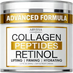 Arvesa crème rétinol visage avec peptides et collagène, soin anti-âge potentiel.
