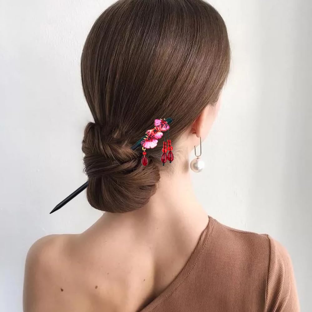 Arvintas baguettes en bois pour cheveux longs, style rétro tassel.