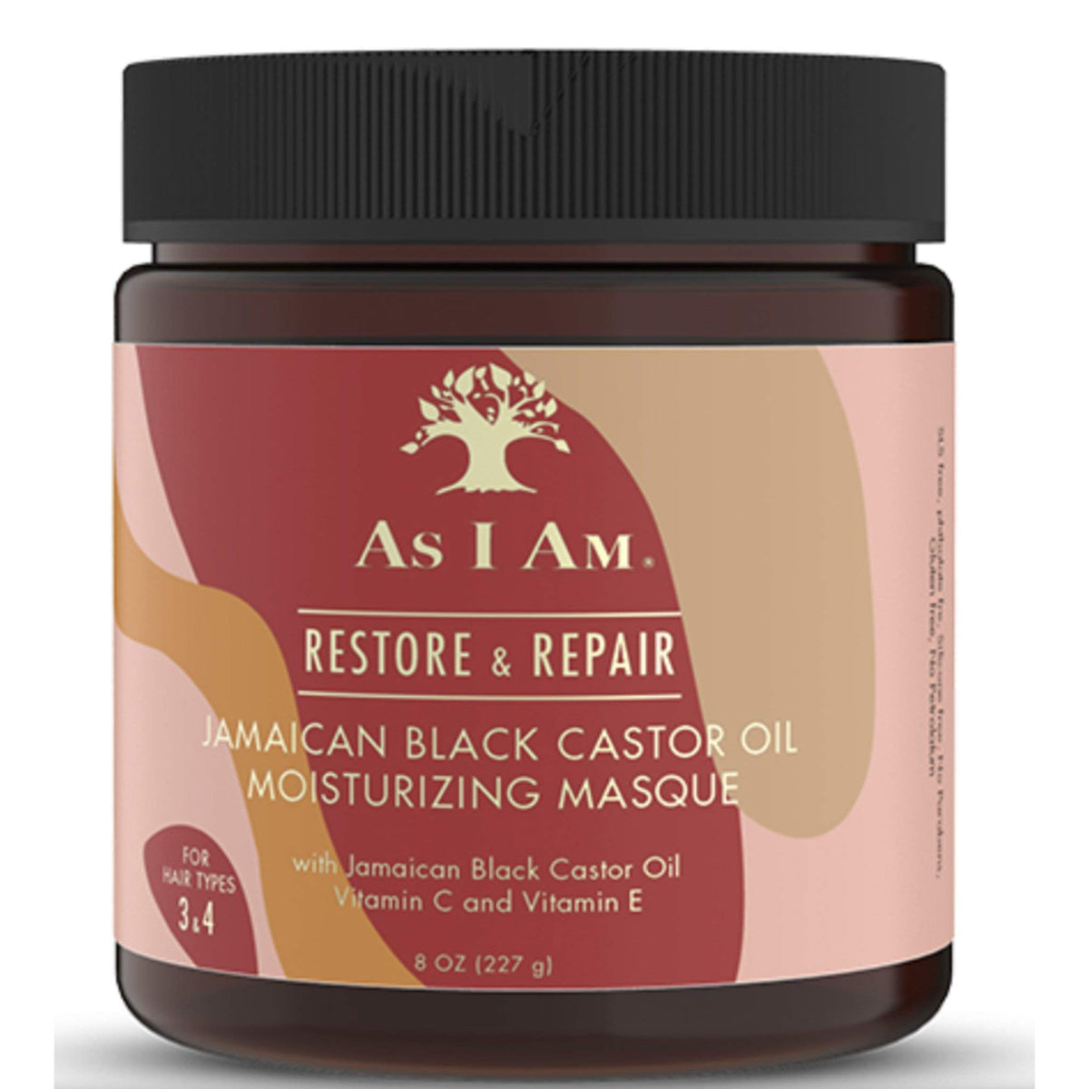 Masque As I Am JBCO dans le bocal ouvert, hydratation intense pour cheveux secs.