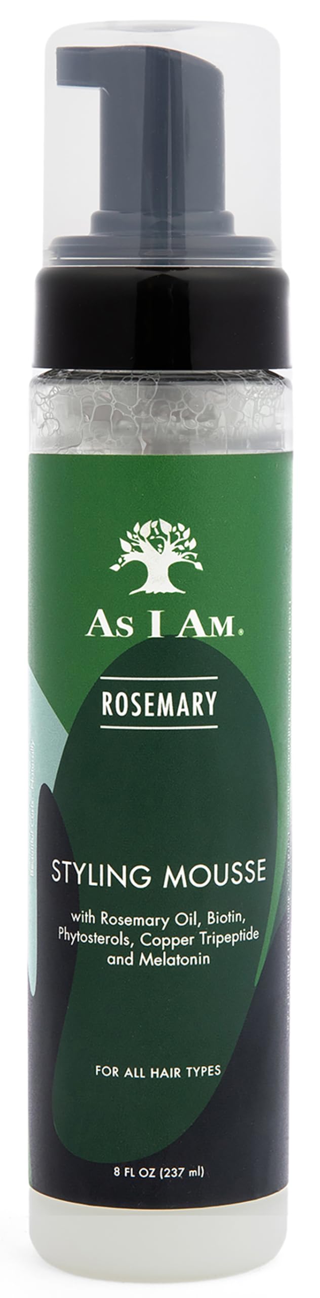 As I Am Mousse coiffante romarin, flacon-pompe pratique pour une tenue flexible.