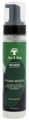 As I Am Mousse coiffante romarin, flacon-pompe pratique pour une tenue flexible.