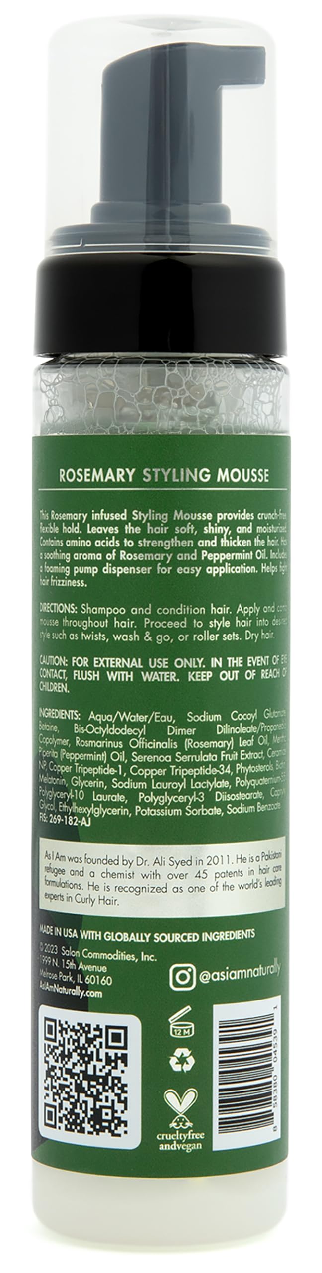 As I Am Mousse coiffante romarin, formule bio et bienfaits nourrissants.
