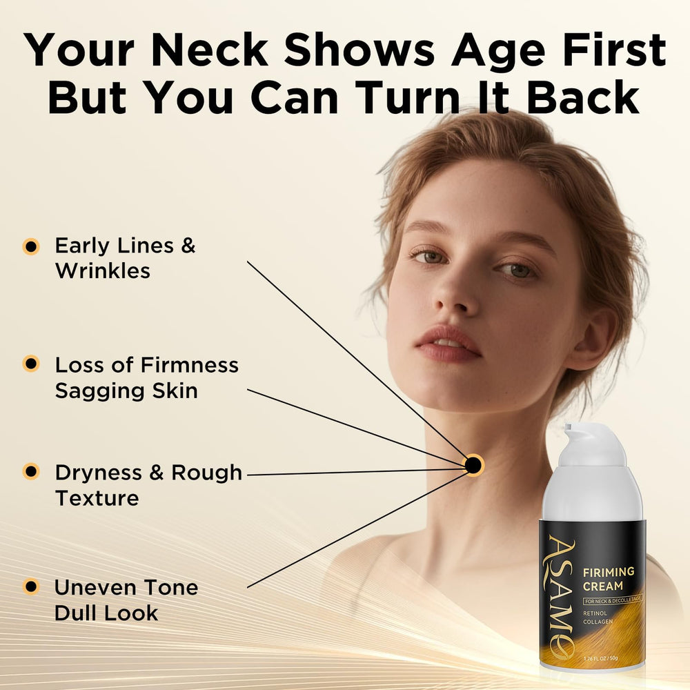 ASAMO Crème du cou, avant/après démontrant une peau plus lisse.