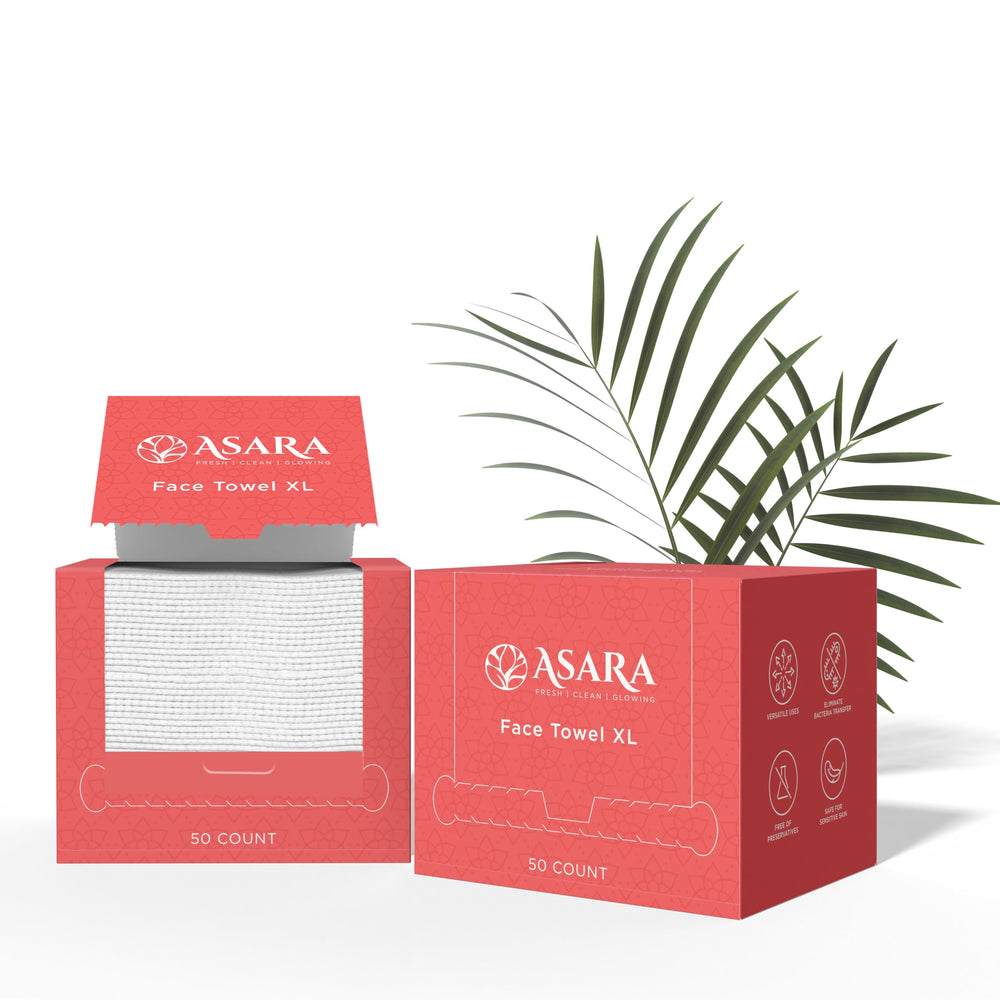 ASARA Clean Face Towels XL Box, soft cloths for gentle water-based makeup removal.