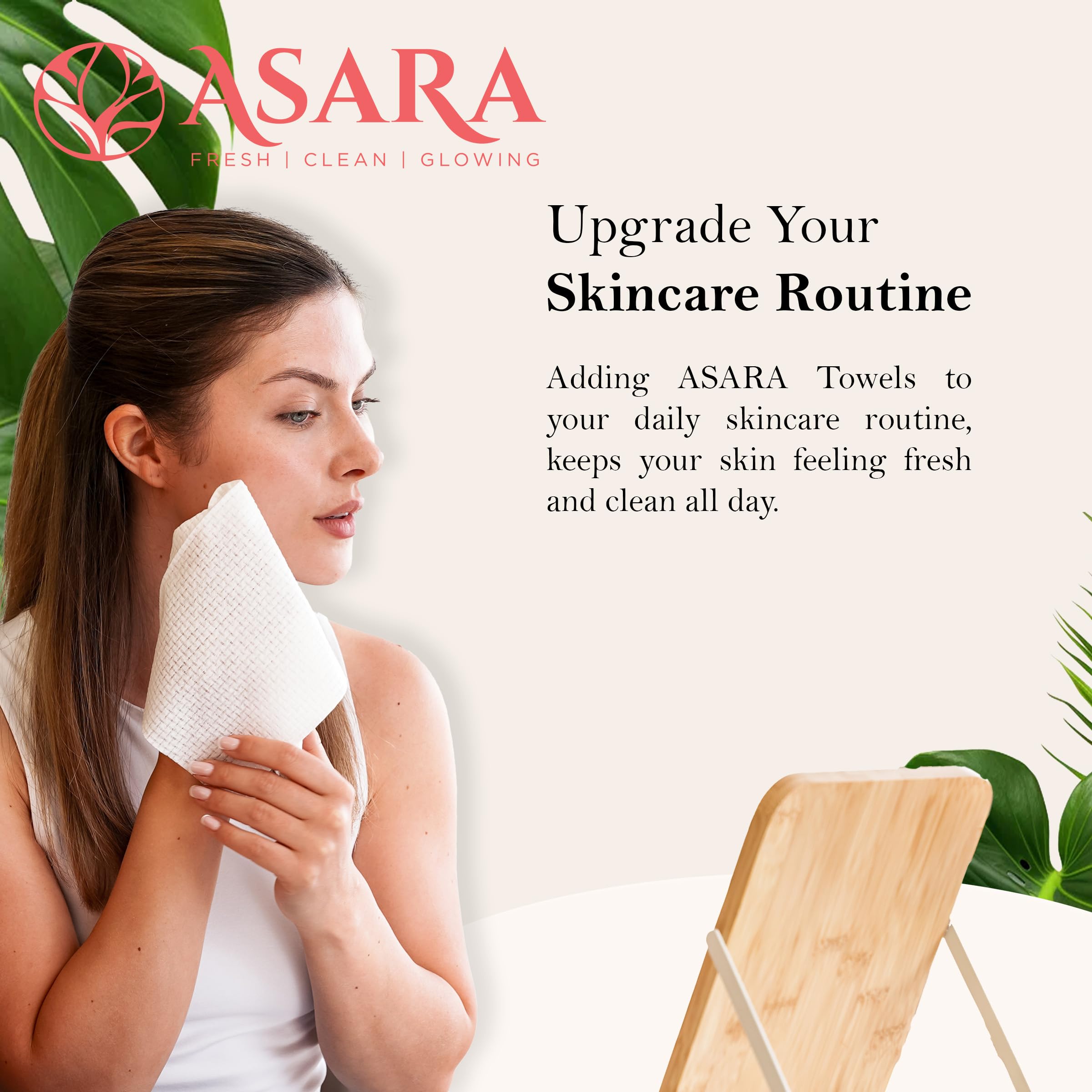 ASARA disposable face wipes on the go for quick refreshment with water or cleanser.