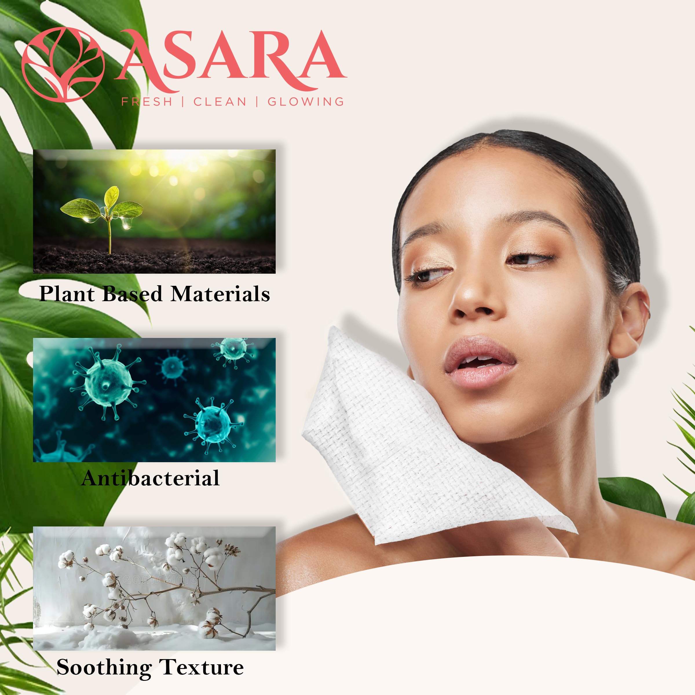 ASARA organic vegan face wipes offering plant-based cleansing for sensitive skin.