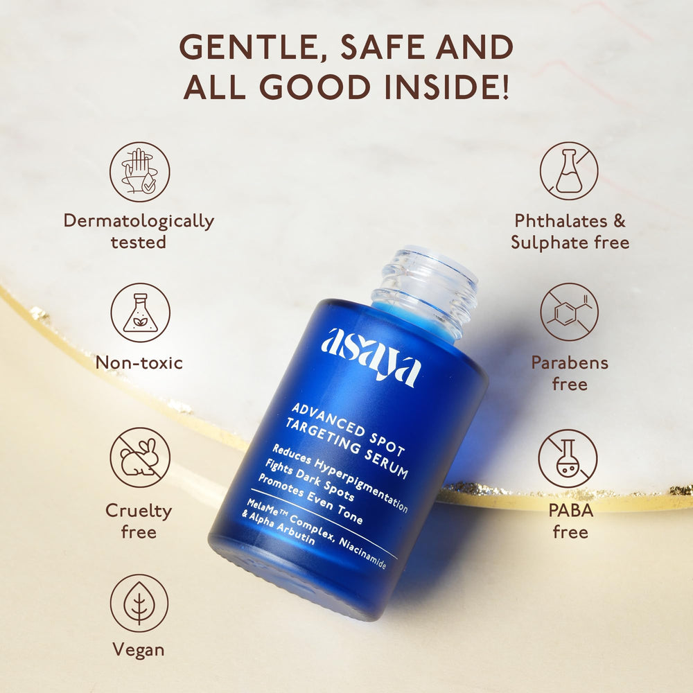 Asaya sérum dépigmentant, formule respectueuse de la barrière cutanée et non irritante.