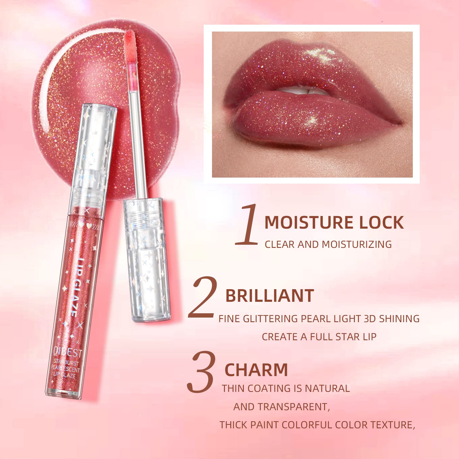 Aseawave gloss lèvres échantillon rose pour lèvres lumineuses et brillantes.