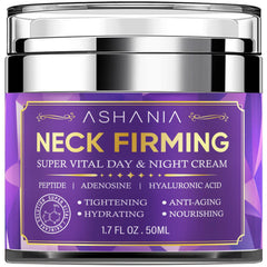 Ashania Crème Raffermissante pour le Cou — bouteille élégante, hydratation ciblée du cou.