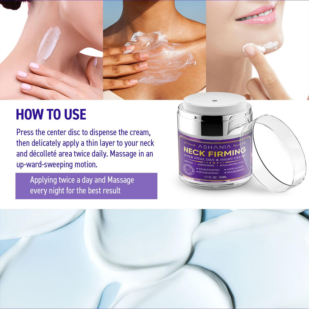 Ashania Crème Raffermissante — massage doux sur le cou et le décolleté.