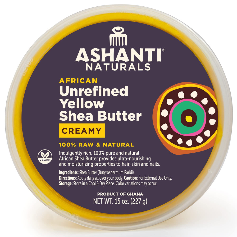 Ashanti Naturals Beurre de Karité Jaune Cru en bouteille, hydratation longue durée.