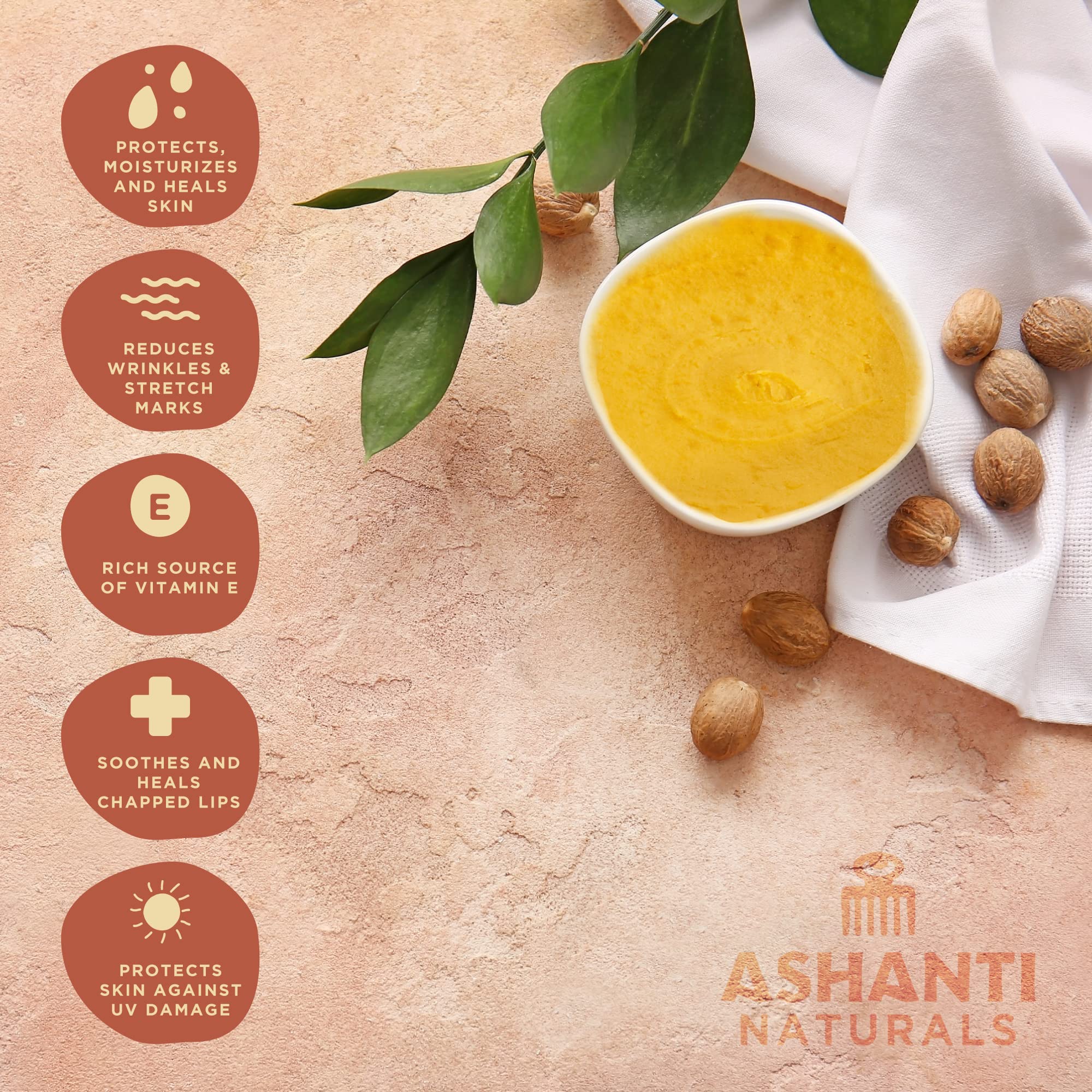 Ashanti Naturals Beurre Karité Jaune Cru, texture crèmeuse prête à l'application.