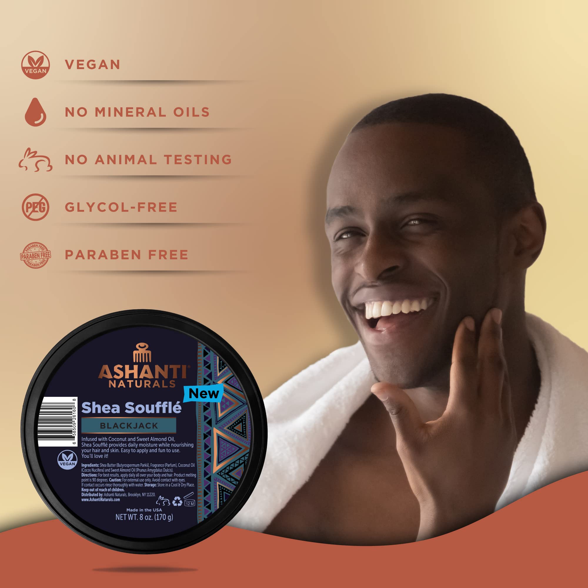 Texture crème fouettée du beurre Shea Ashanti Naturals démontrant une consistance légère prête à l’application.