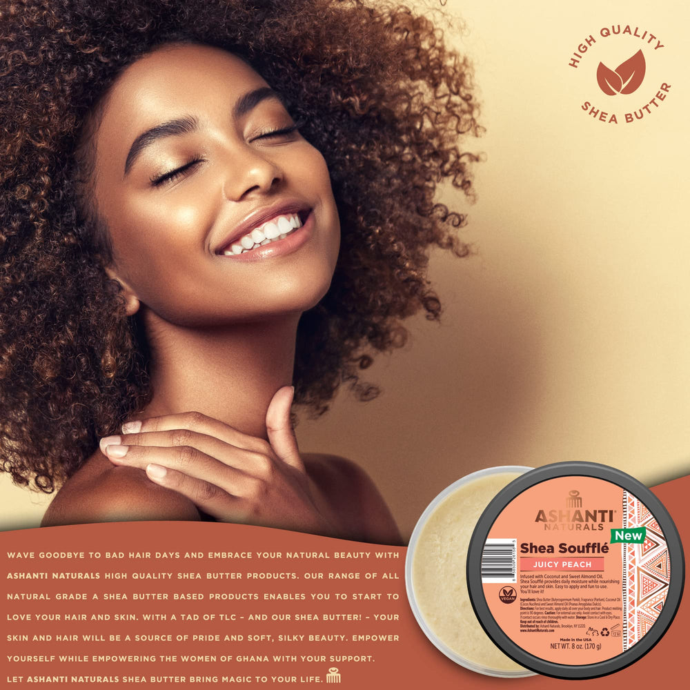 Ashanti Naturals Avant-Après Cheveux et Peau, peau revitalisée et cheveux souples.