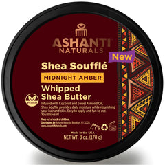 Ashanti Naturals Beurre Shea Soufflé Midnight Amber, bouteille prête pour hydratation quotidienne.