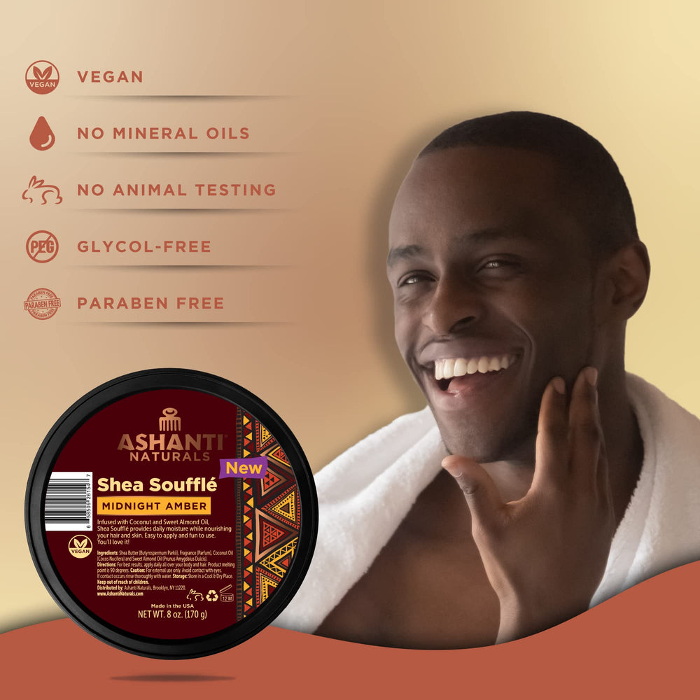 Ashanti Naturals Beurre Shea Soufflé Midnight Amber, texture crème pour application douce.