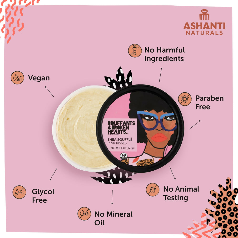 Ashanti Naturals Pink Kisses Soufflé – texture crème prête à l'application rapide.