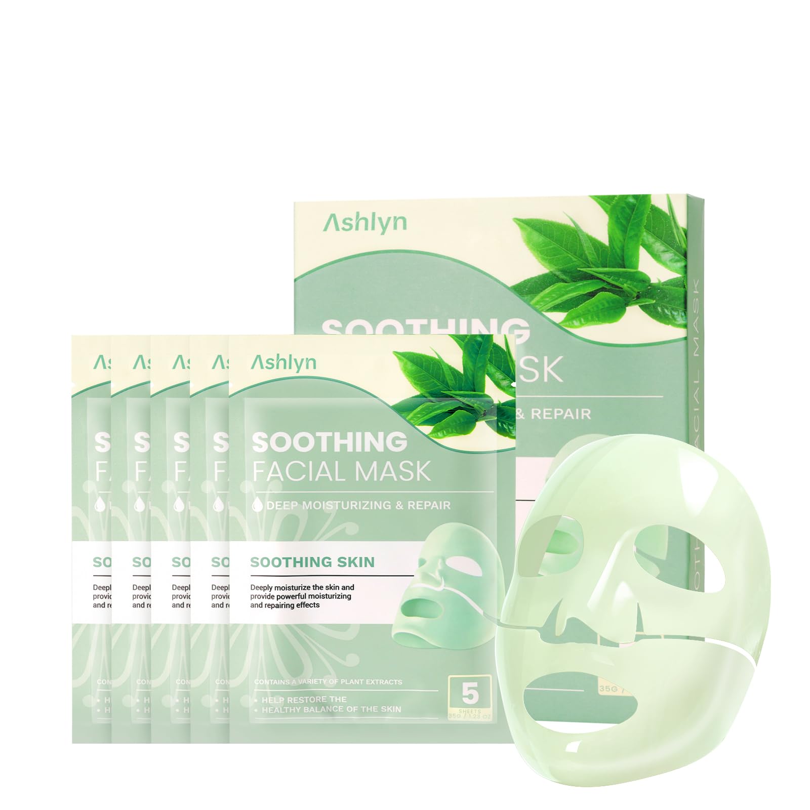 Ashlyn masque hydrogel apaisant thé vert, hydratation nocturne.