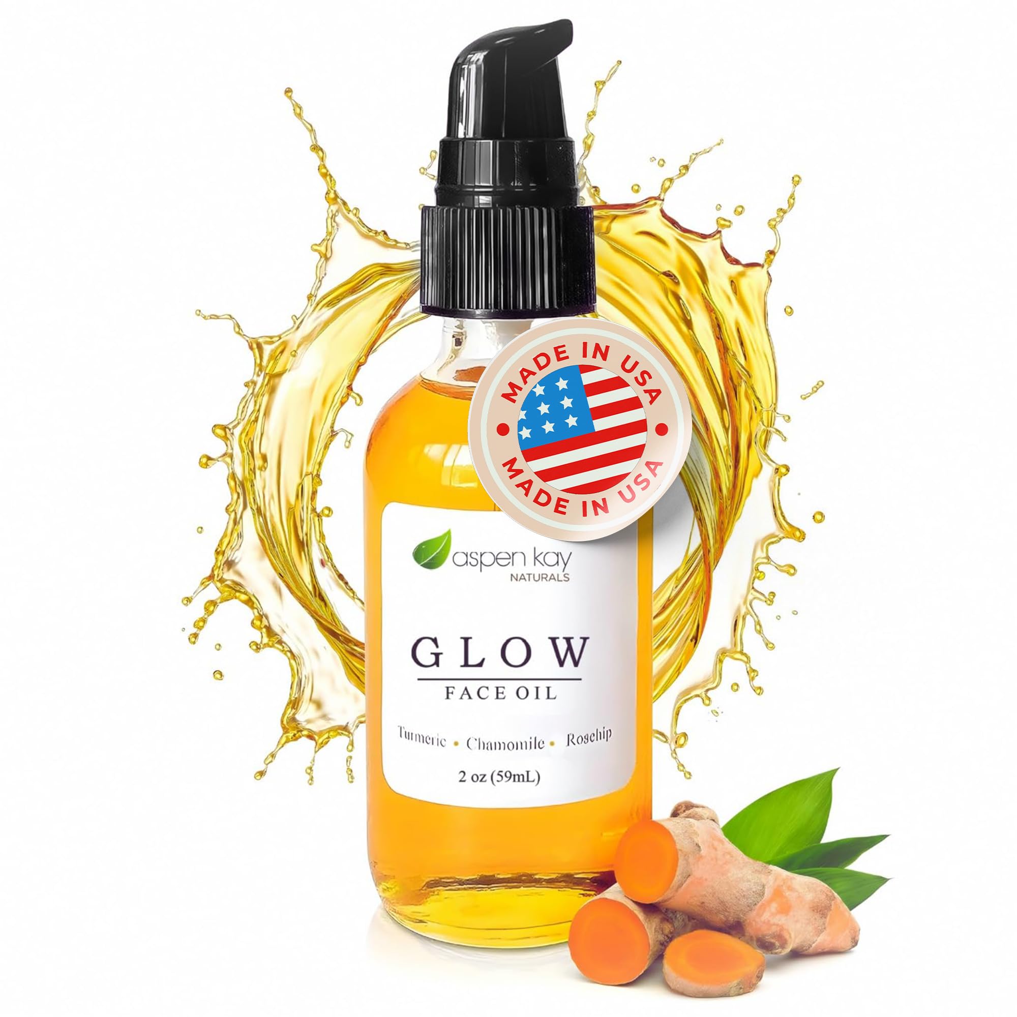 Aspen Kay Naturals Glow huile visage curcuma et rosehip nourrit intensément la peau