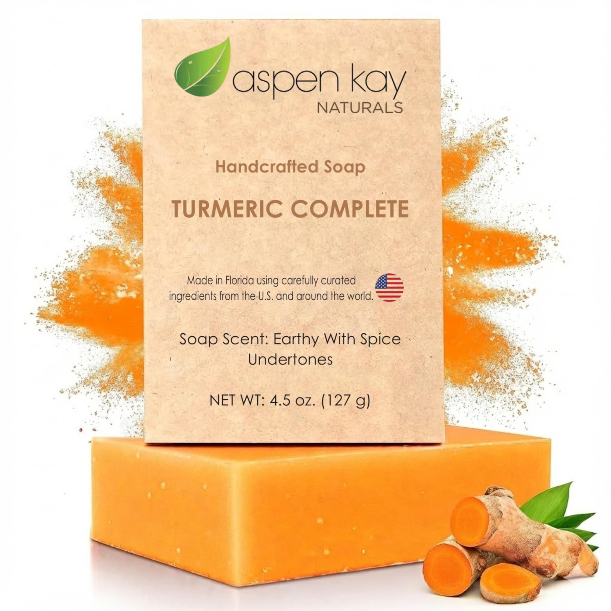 Savon curcuma Aspen Kay Naturals pour visage et corps, douceur naturelle.