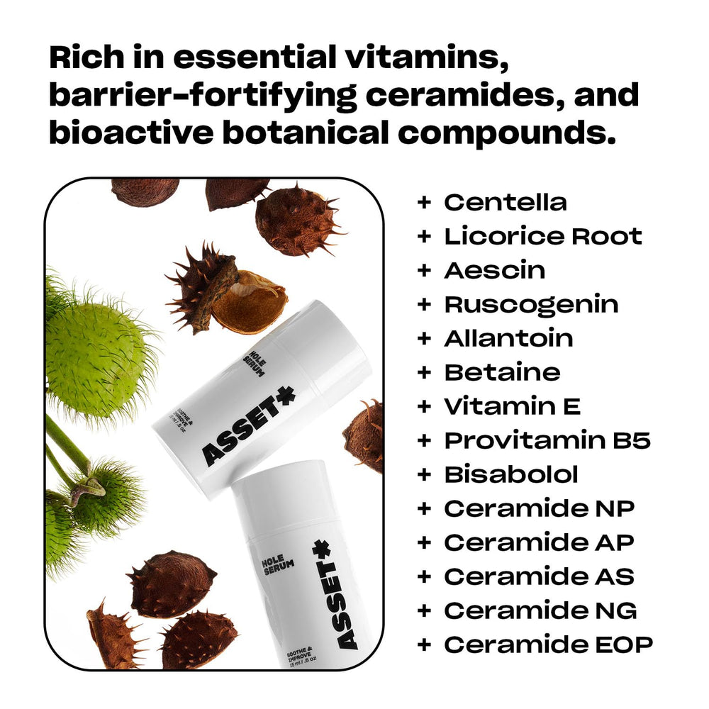 Après épilation, Asset Hole Serum apaise et hydrate la peau délicate.