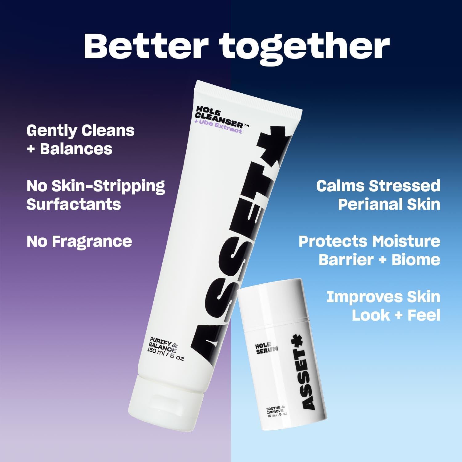 Utilisation post-partum avec Asset Hole Serum pour une peau plus douce et confortable.