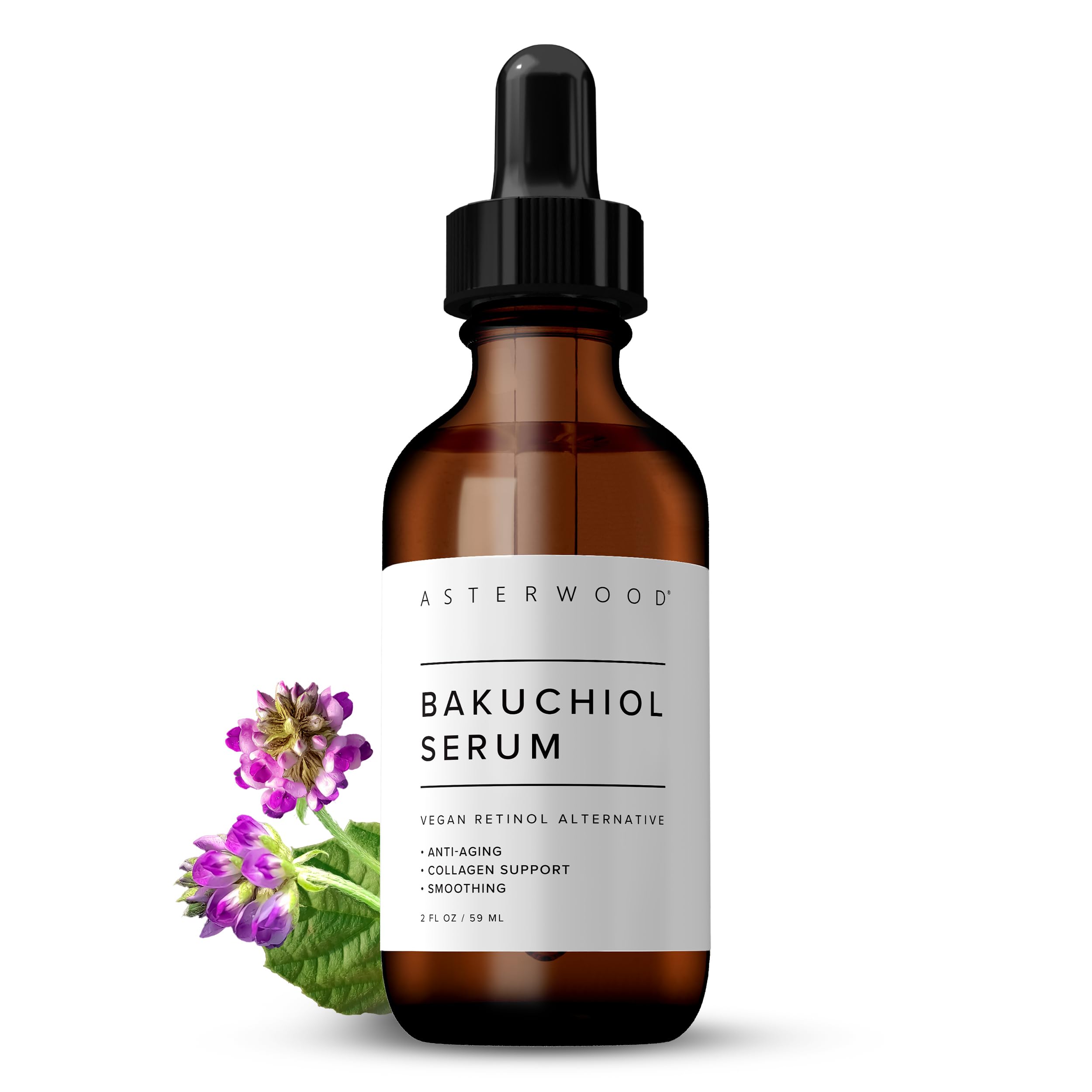 Sérum visages Asterwood Bakuchiol : bouteille élégante prête à l’utilisation, hydratation durable