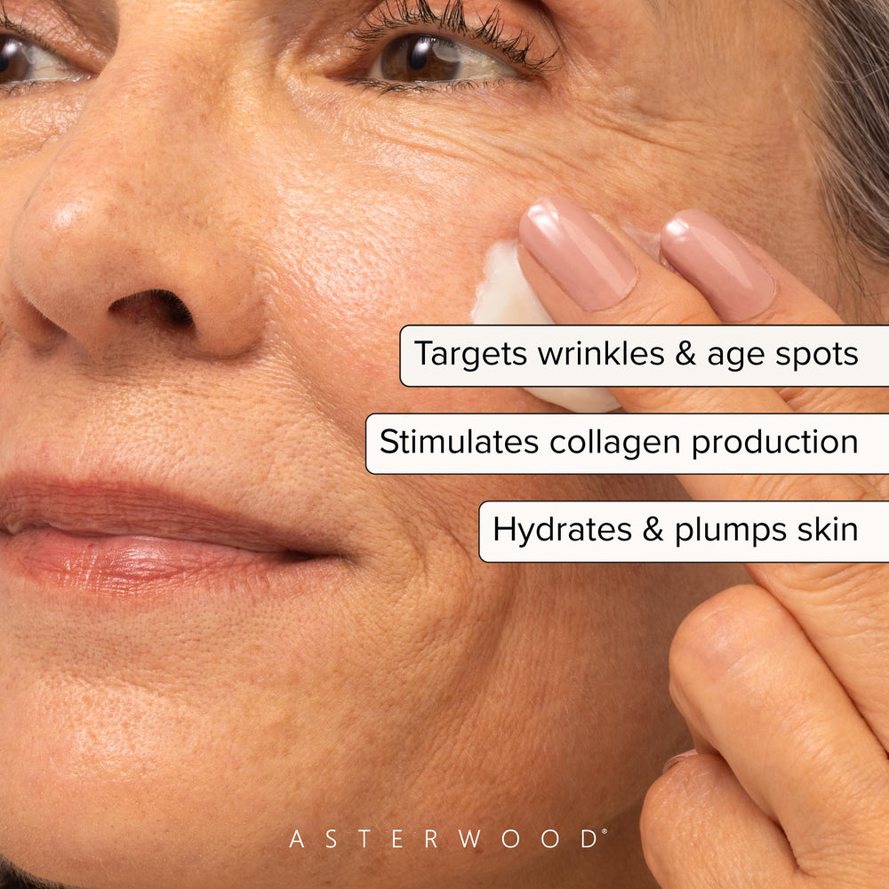 Asterwood Matrixyl 3000 bottle close-up highlighting anti-wrinkle action.
