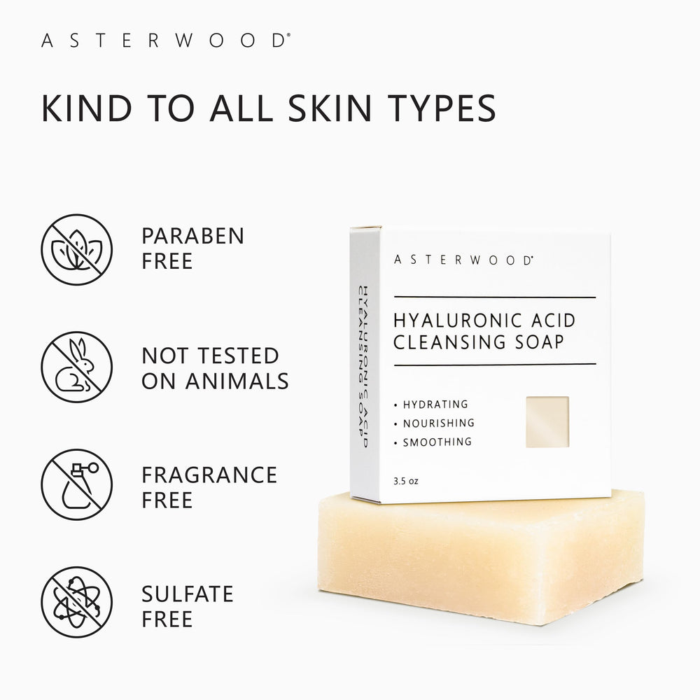Asterwood Savon Visage Hyaluronique - convient pour le visage et le corps, utilisation polyvalente.