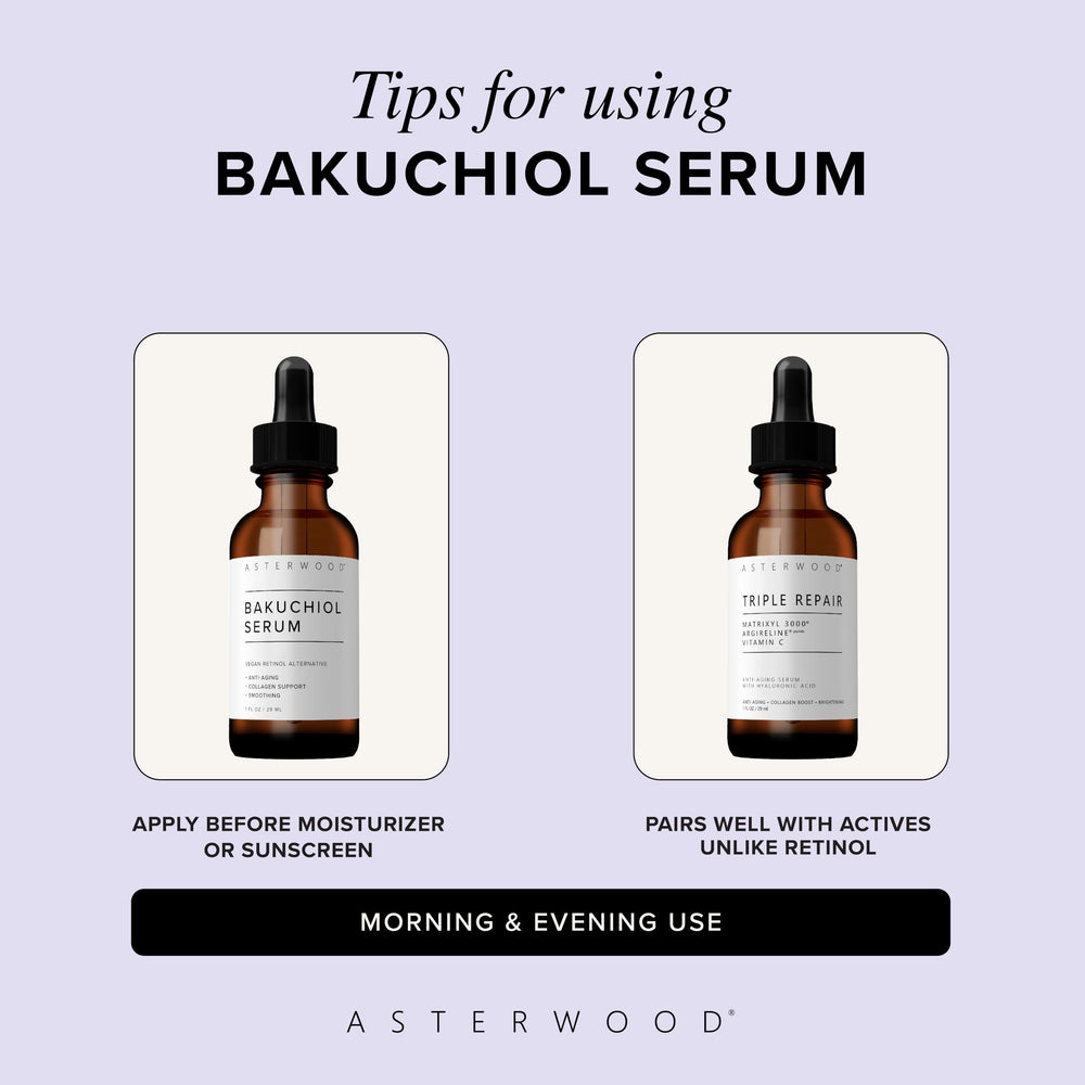 Usage quotidien Bakuchiol Asterwood, peau visiblement lissée avec régularité.