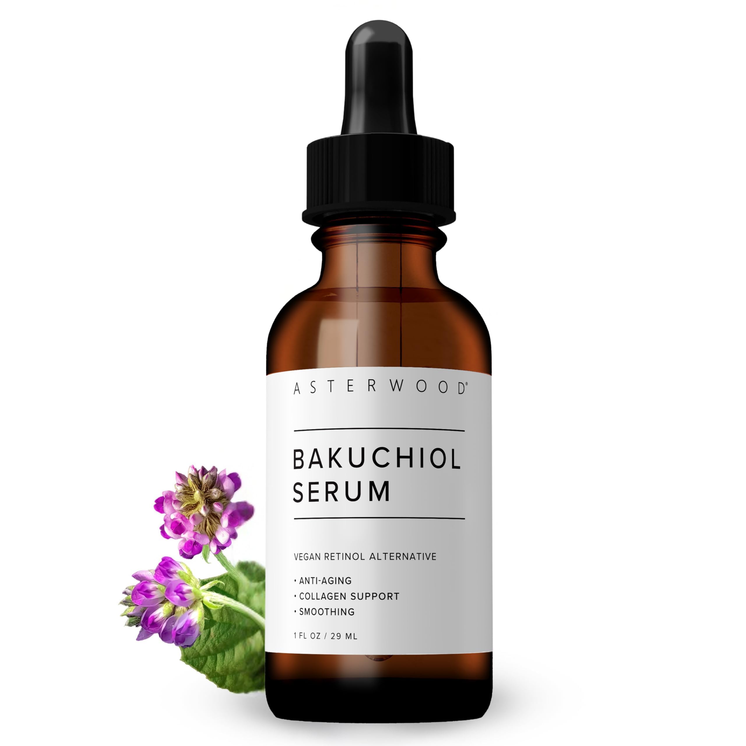 Sérum Bakuchiol Asterwood dans sa bouteille, hydratation légère et durable.