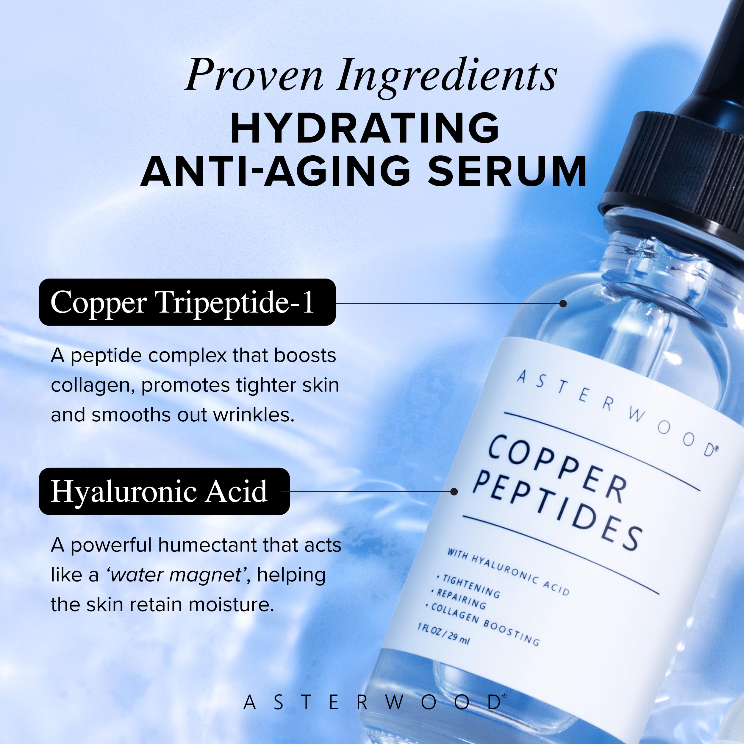 Sérum cuivre Asterwood texture — texture légère à absorption rapide pour peau hydratée