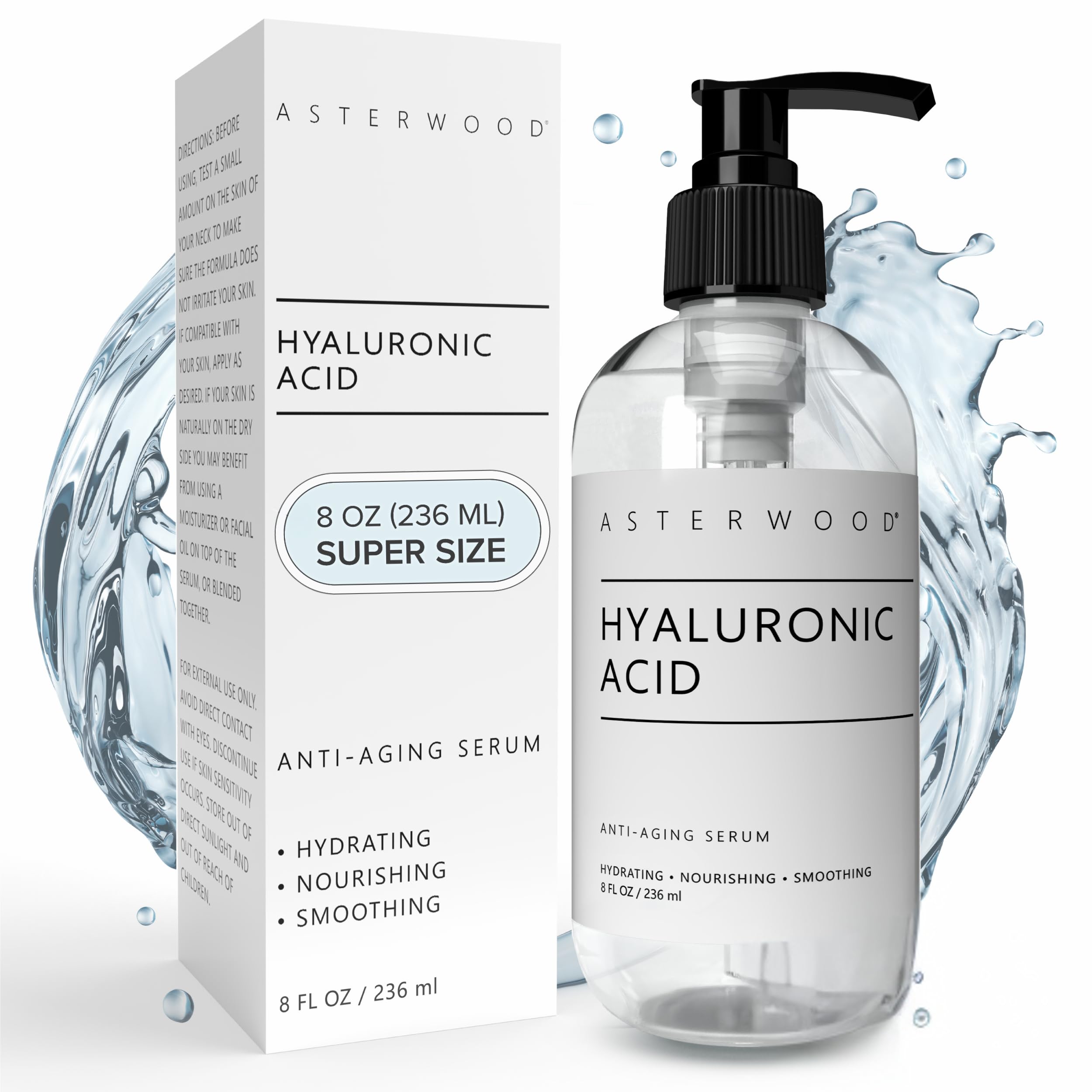 Sérum Asterwood et bouteille: hydratation durable pour le visage.