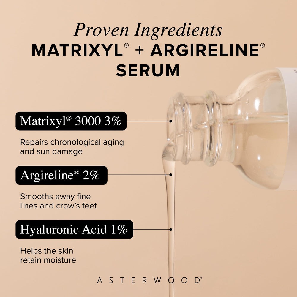 Étiquette minimaliste Asterwood Matrixyl 3000 Argireline, design épuré