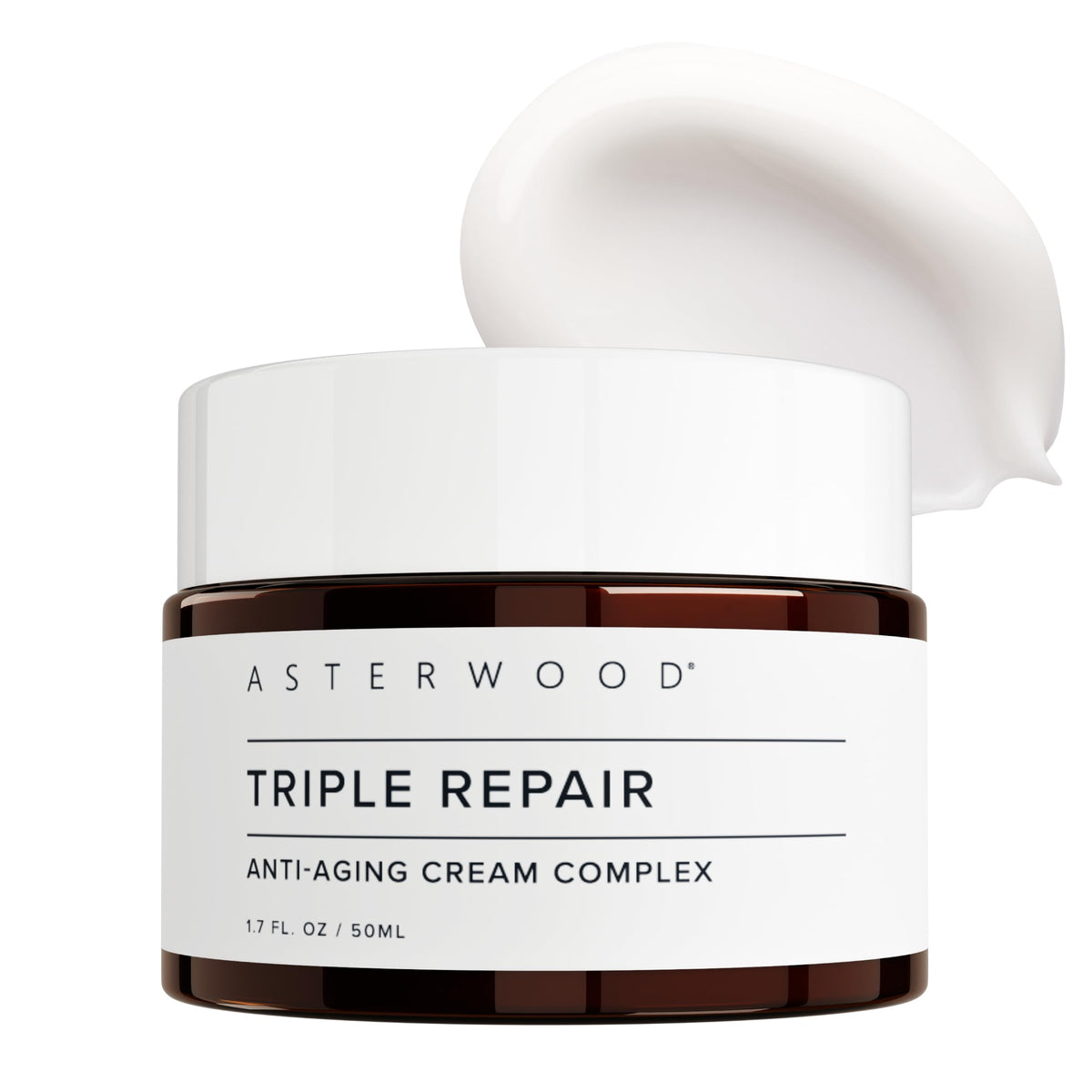 Asterwood Triple Repair cream jar delivering rich overnight hydration.