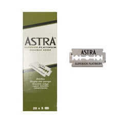 Lames Astra Superior Platine dans la boîte, rasage précis et durable.