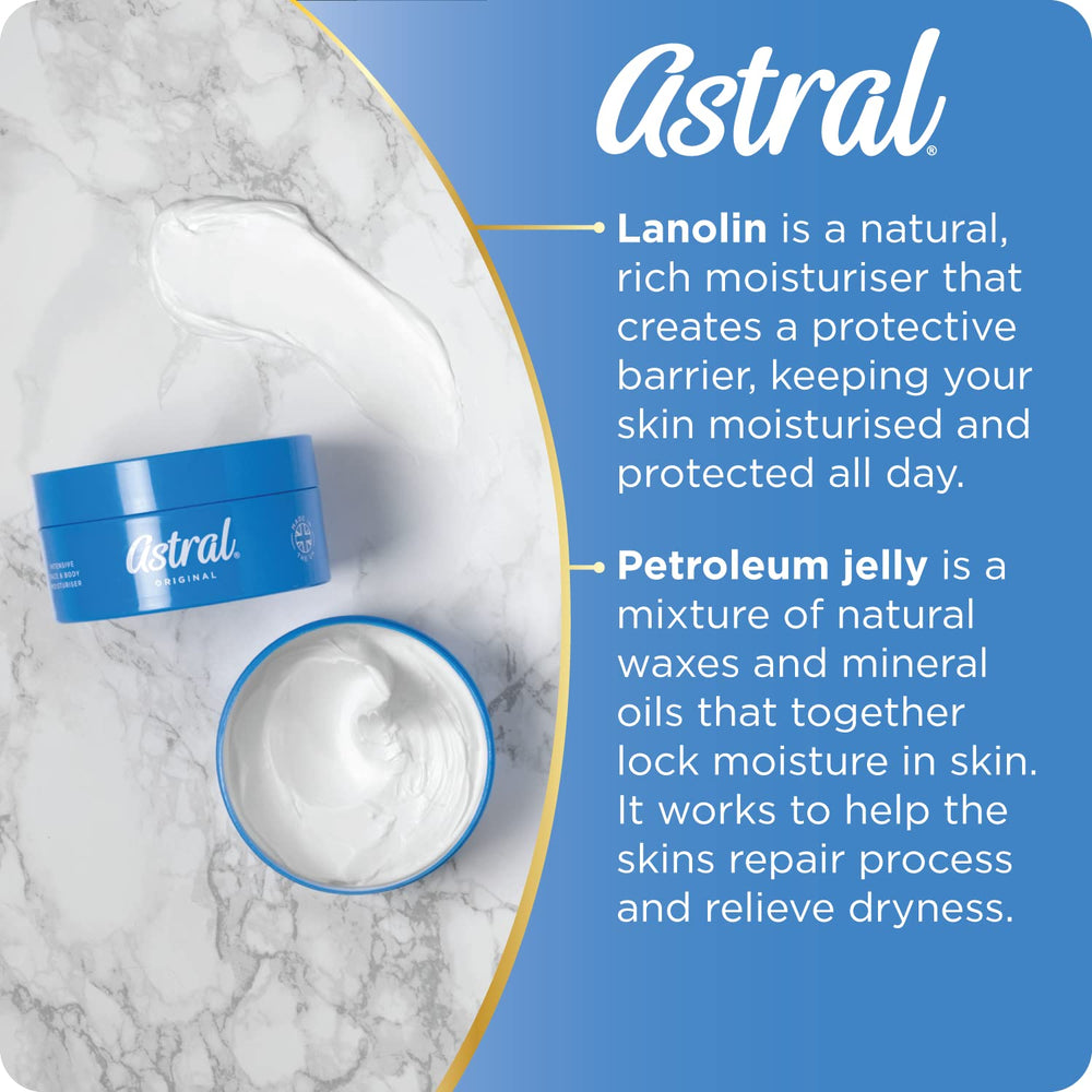 ASTRAL Crème hydratante, texture onctueuse laissant une douceur durable.
