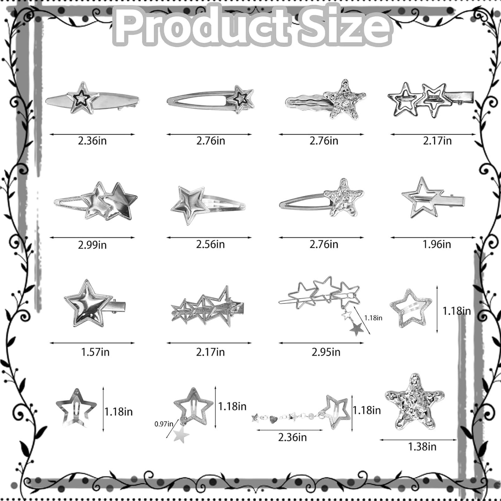 ATCCPYDM barette etoile argent style annees2000 – 16 formes variees