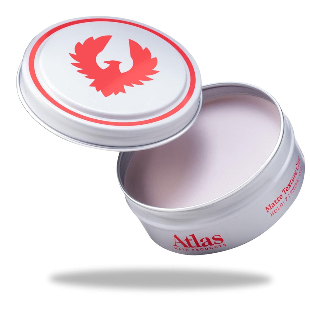 Atlas Argile Matte Texture – avant/après coiffage sans brillance.
