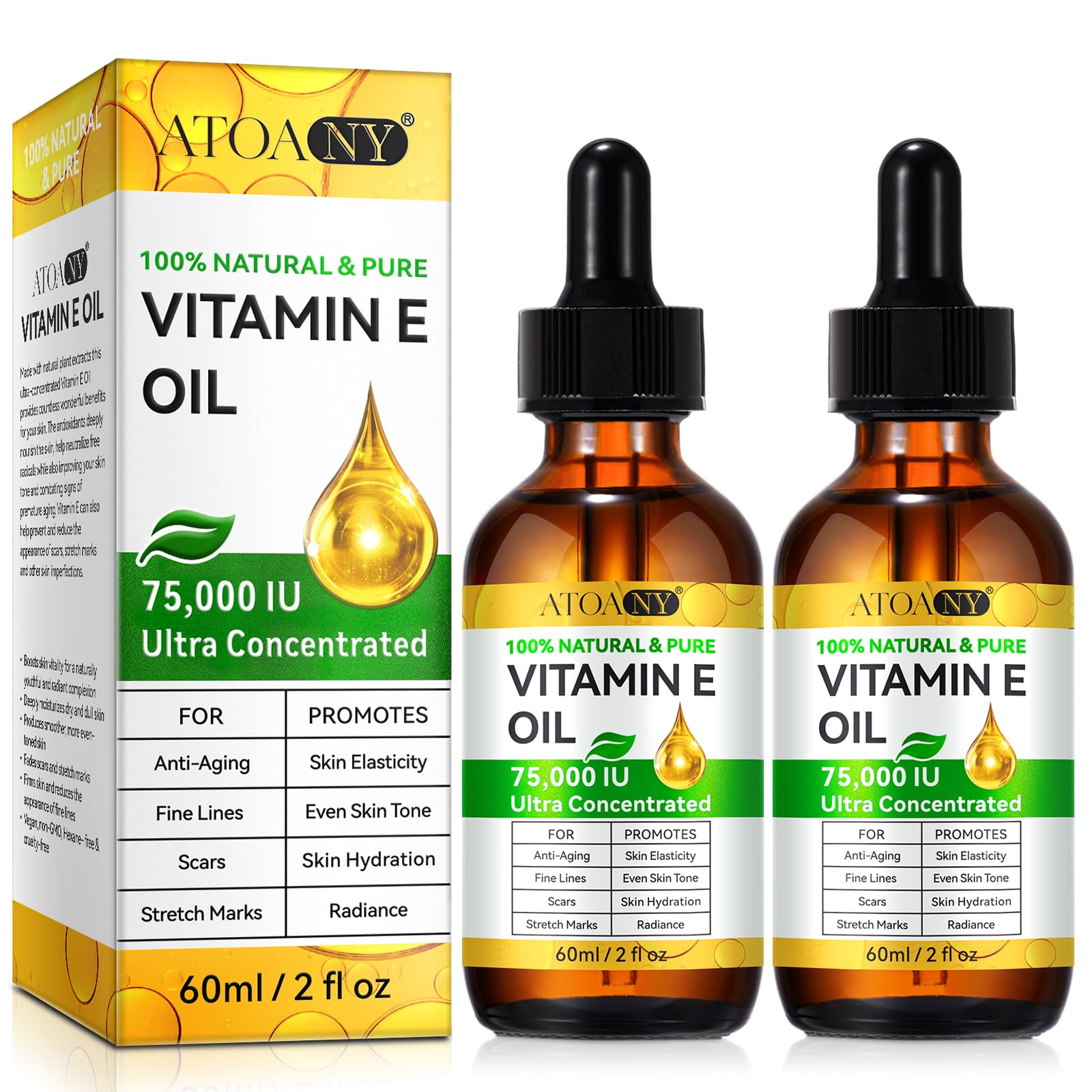 ATOANY huile vitamine E 75 000 UI – flacon prêt à l’emploi.