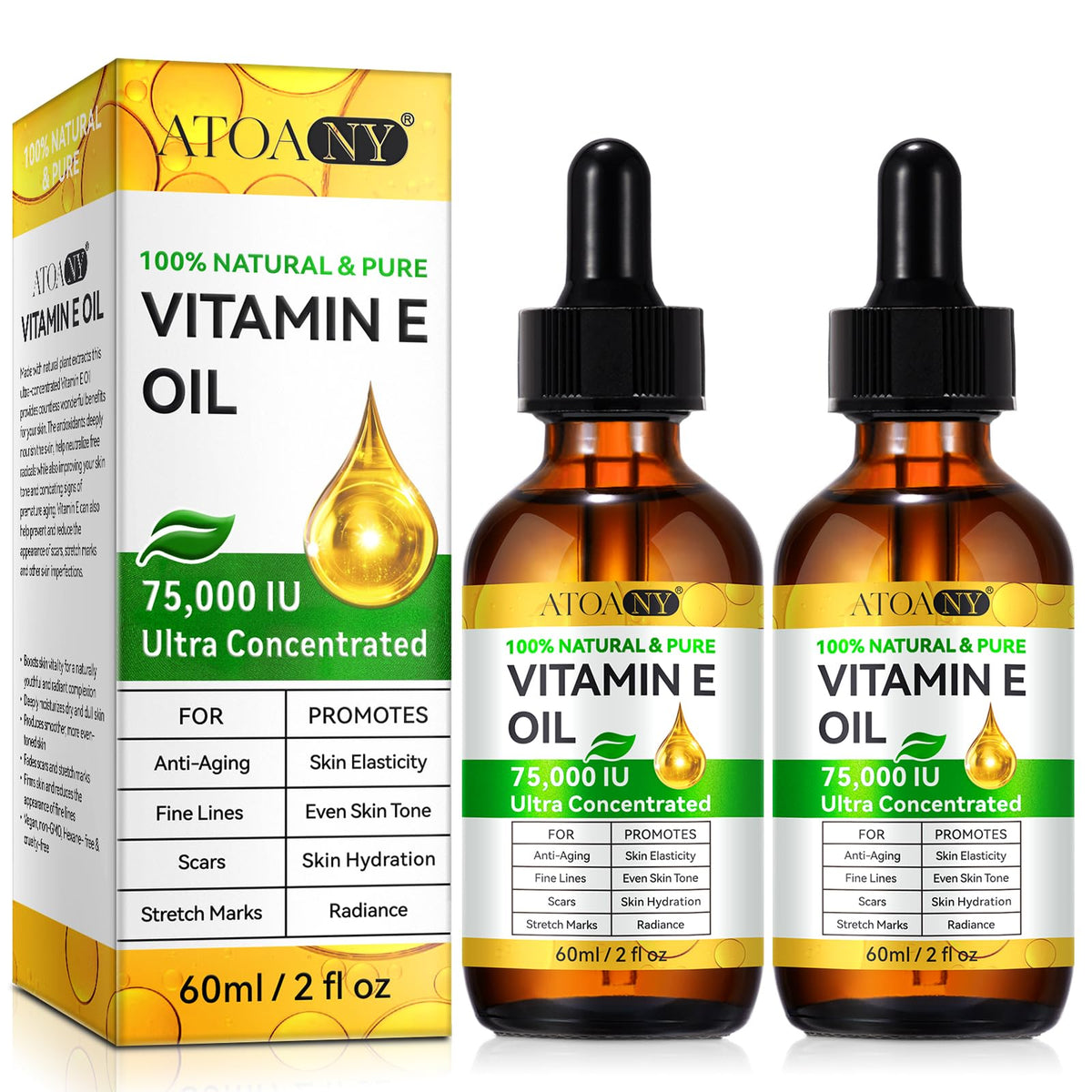 ATOANY huile vitamine E 75 000 UI – flacon prêt à l’emploi.