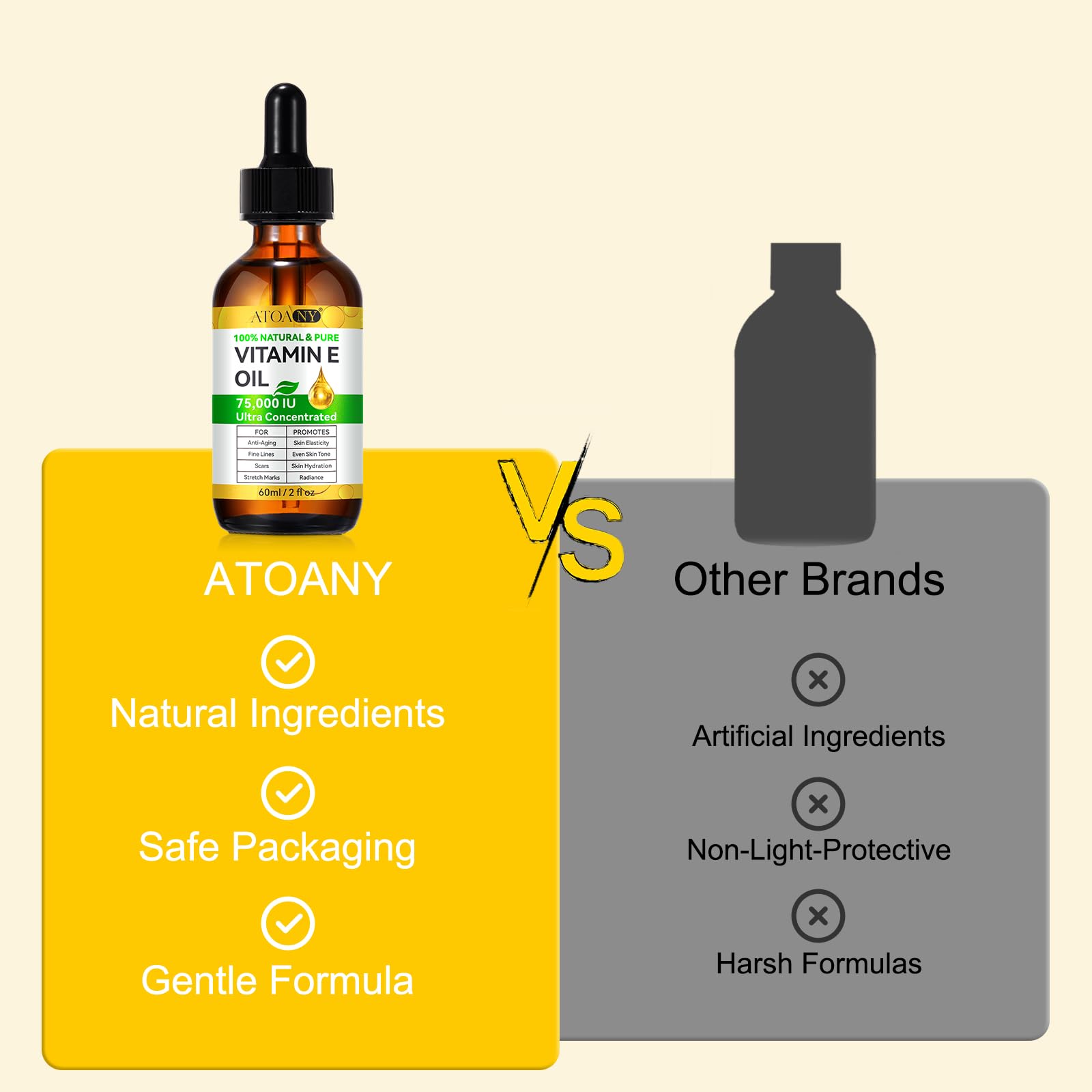 ATOANY huile vitamine E 75 000 UI – pack double pour longue durée.