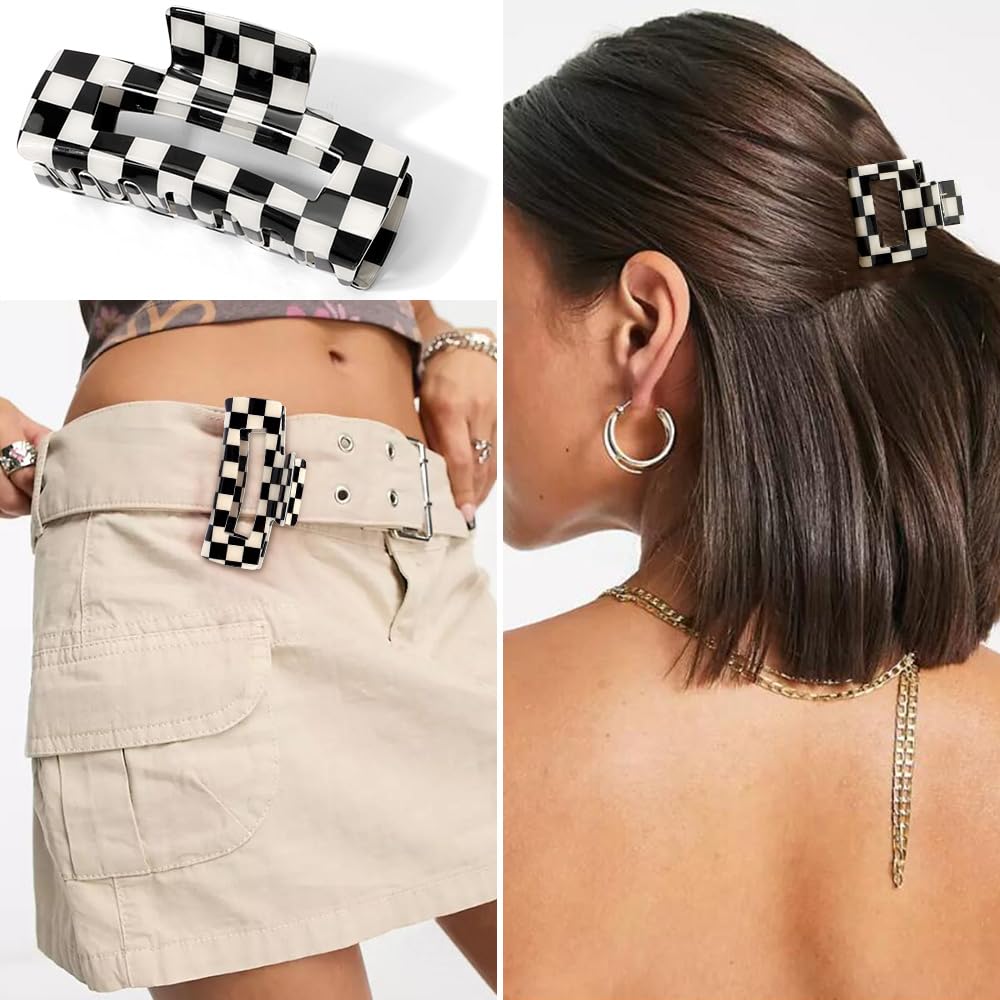 Atoden broche carreaux demi-cercle noir-blanc 2 pouces, ajout chic rapide.