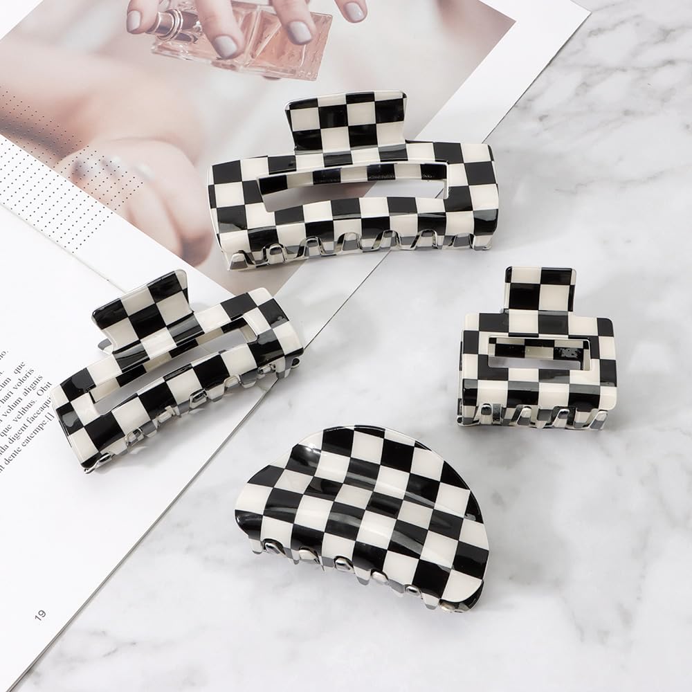 Atoden ensemble de clips carreaux noir-blanc, idéal pour sorties et bureau.