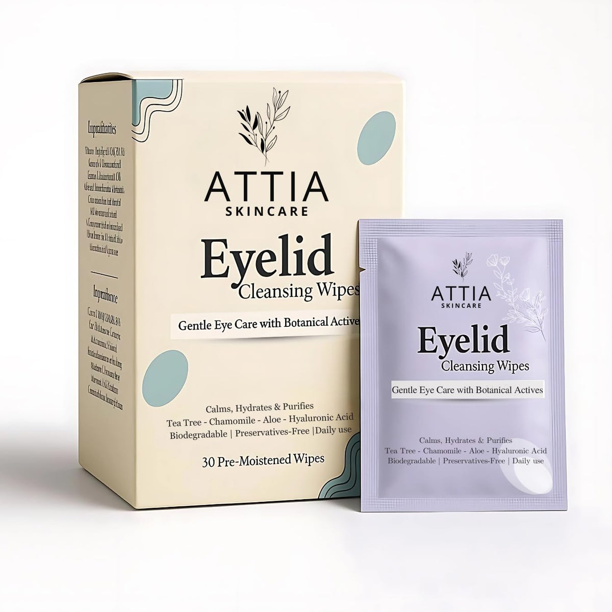 LINGETTES micellaires ATTIA en packaging, nettoyage doux des paupieres.