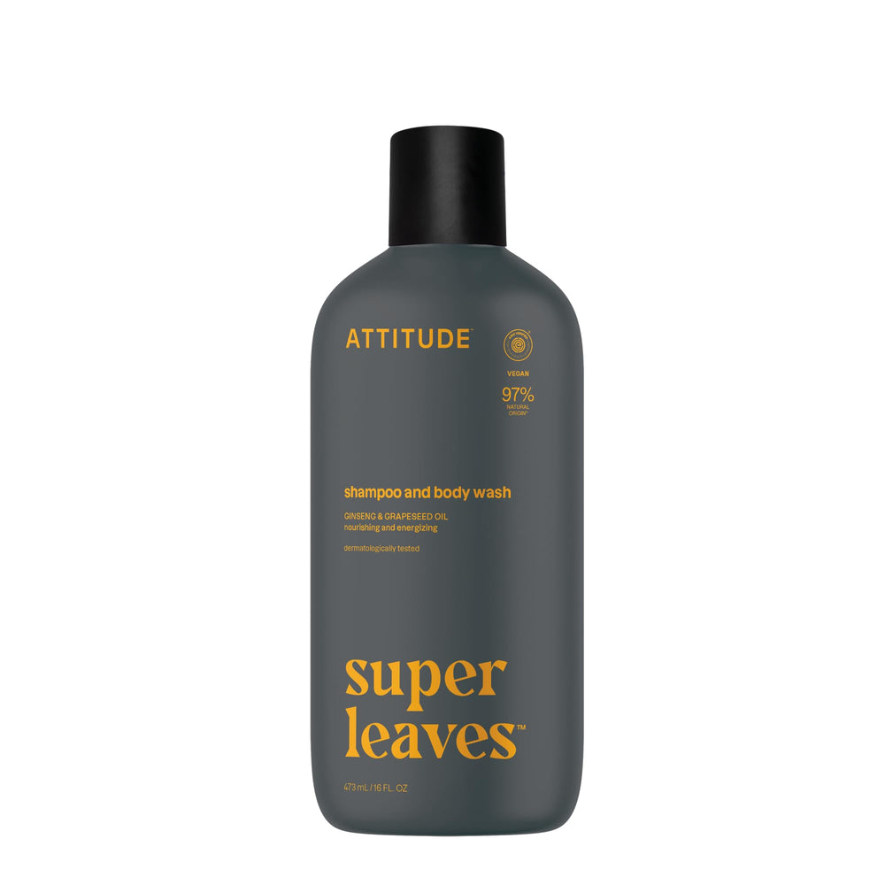 ATTITUDE 2-en-1 gel douche et shampoing bouteille avec parfum frais et revitalisant.