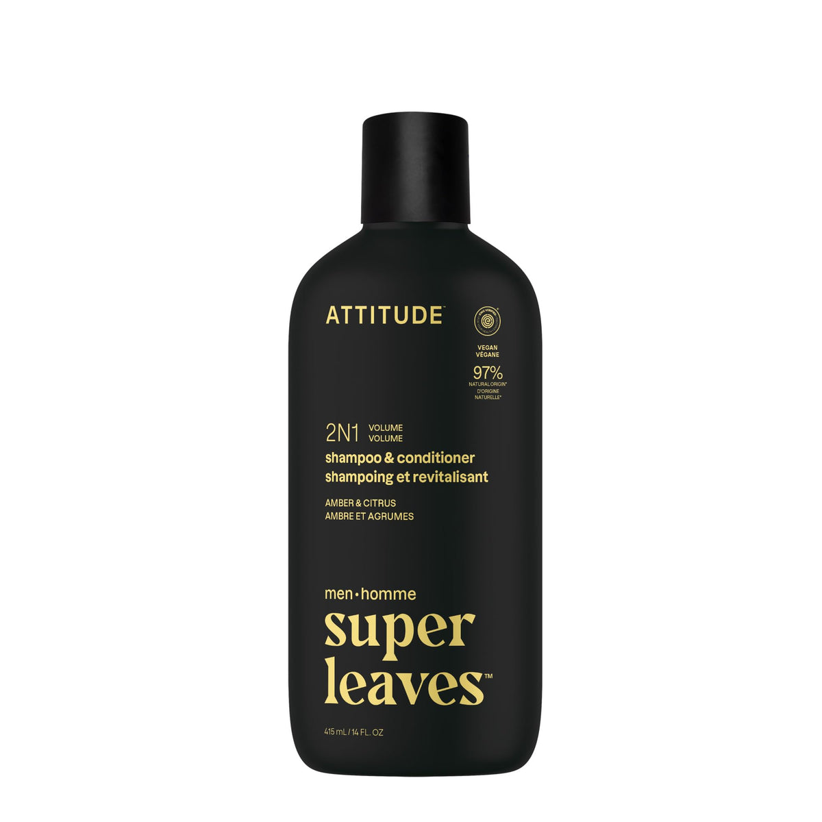 ATTITUDE 2-en-1 pour homme: bouteille ambre-citrus pour une chevelure volumisée